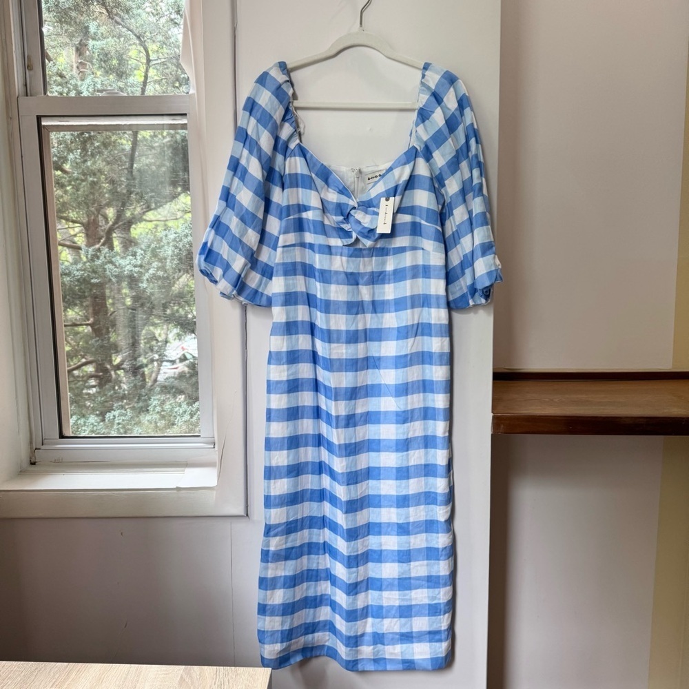 NWT Anthropologie RHODE Noa Linen Midi Dress Blue White - Picture 9 of 14